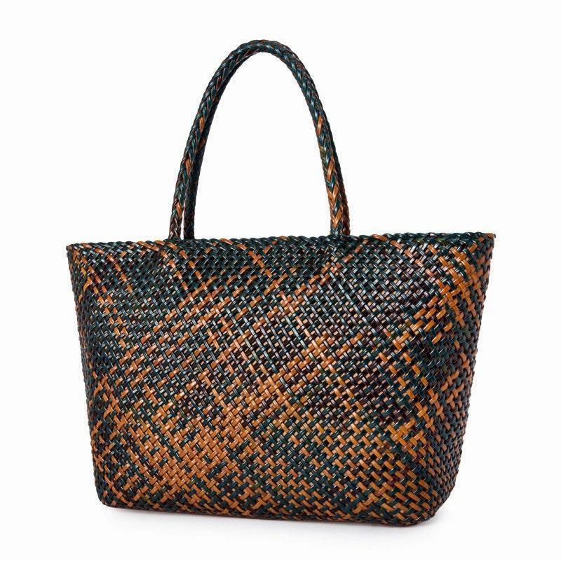 Comfort Carry Gear Urban Adventure Gear Large Genuine Leather Tote Bag, Woven Leather Handbag, Handwoven Triple Jump Bamboo Style Ladies Hobo Beach Bag, Weekend Shopping Bag