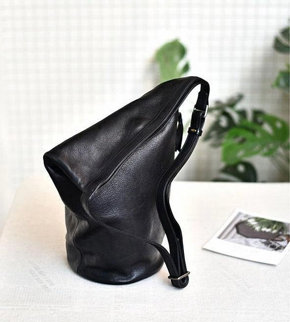 Large Handcrafted Bucket Bag, Leather Shoulder Bag Gift, Women Leather Casual Bag, Men Leather Bag, Brown/Black Retro Leather Bag Urban Companion