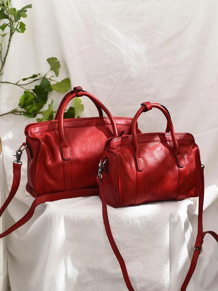 Compact Travel Fashion Travel Large Size Retro Handcrafted Leather Tote Bag | Full Grain Leather Shoulder Bag | Cowhide Crossbody Bag | Boston Bag Handbag | Unisex Gift