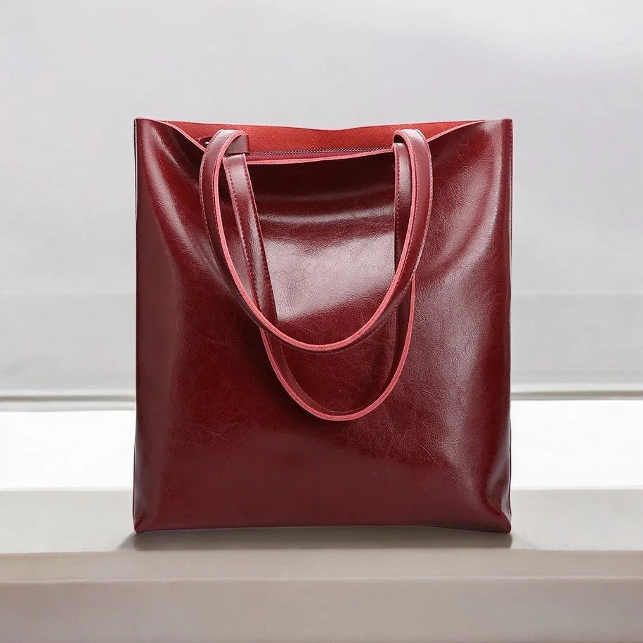 Contemporary Touch Urban Lifestyle Alma | Classic Leather Tote Bag ?C Slim Handles & Spacious Interior