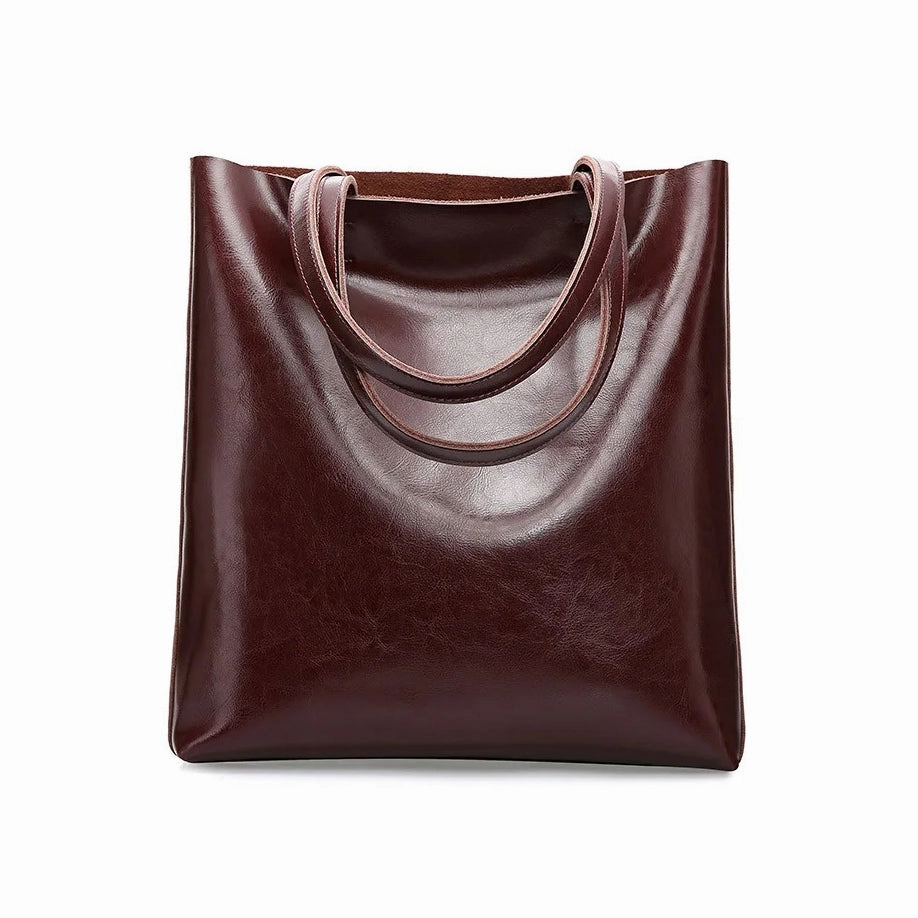 Alma | Classic Leather Tote Bag ?C Slim Handles & Spacious Interior Comfort Everyday Casual Functionality