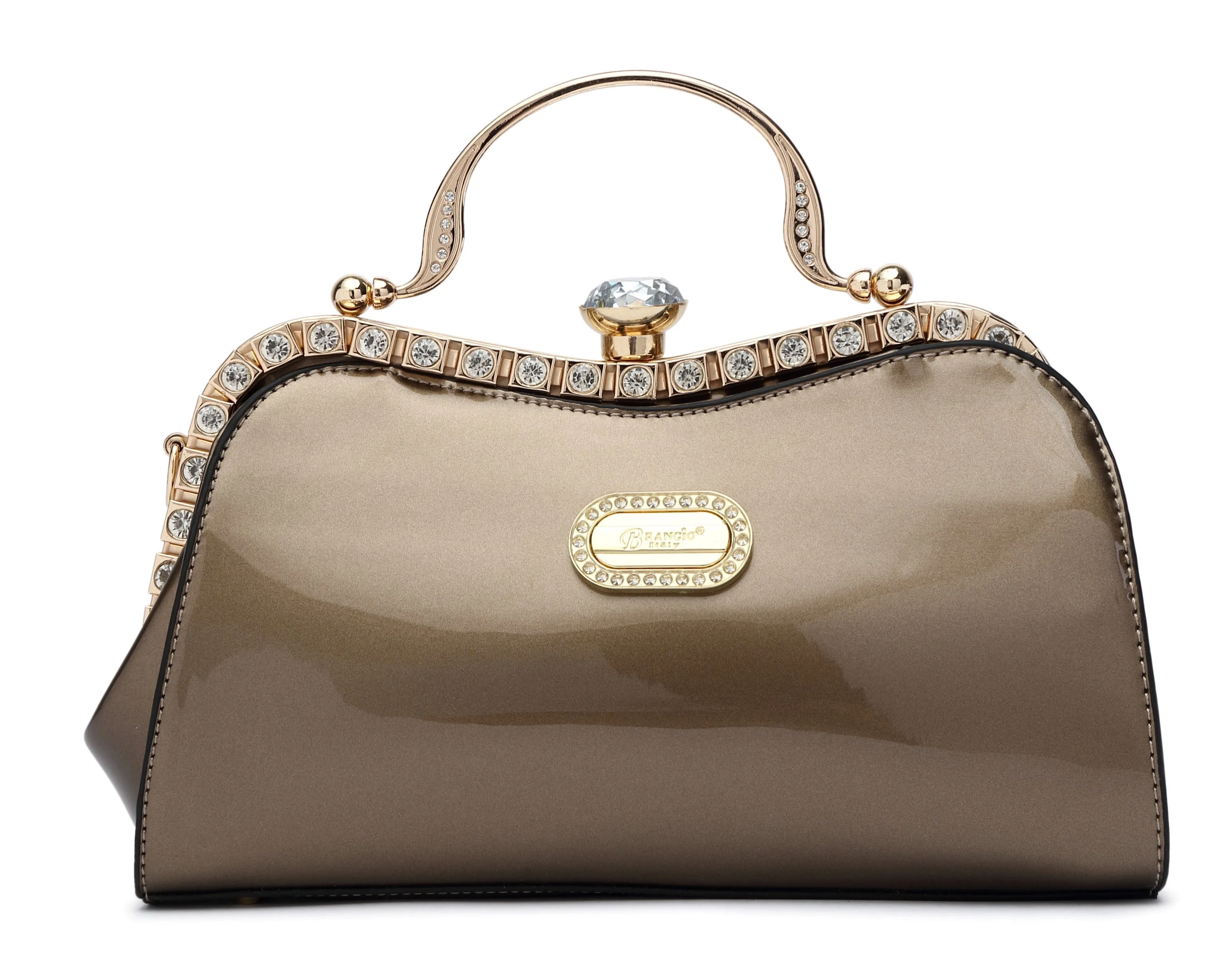 Secure Storage Brangio Italy Ruby Glamour Evening Handbag ?C Patent Faux Leather Purse with Crystal-Studded Frame & Diamond Top Clasp | U.S.A. Company Ships from L.A.