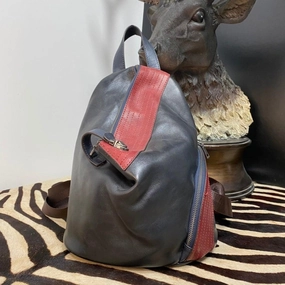 LEATHER BACKPACK Black Red, Handmade Leather Handbag, Bohemian Vintage Bag Women, Mini Leather Backpack Boho, Ethnic Leather Bag Everyday Essential