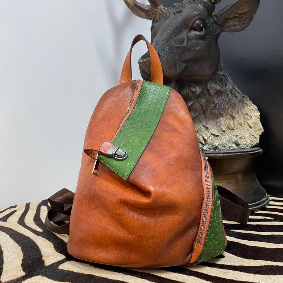 Everyday Essential Modern Utility LEATHER BACKPACK Black Red, Handmade Leather Handbag, Bohemian Vintage Bag Women, Mini Leather Backpack Boho, Ethnic Leather Bag