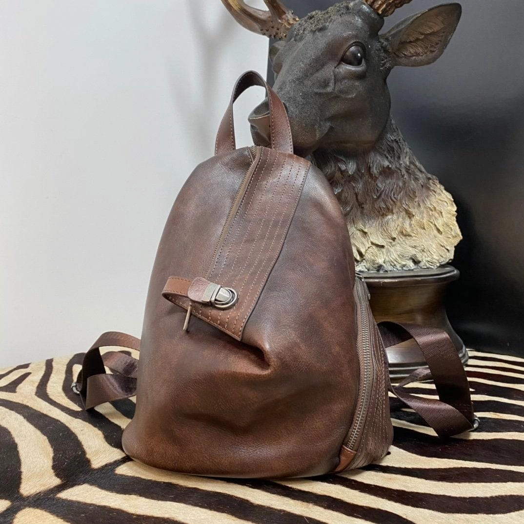 Versatile Travel LEATHER BACKPACK Black Red, Handmade Leather Handbag, Bohemian Vintage Bag Women, Mini Leather Backpack Boho, Ethnic Leather Bag