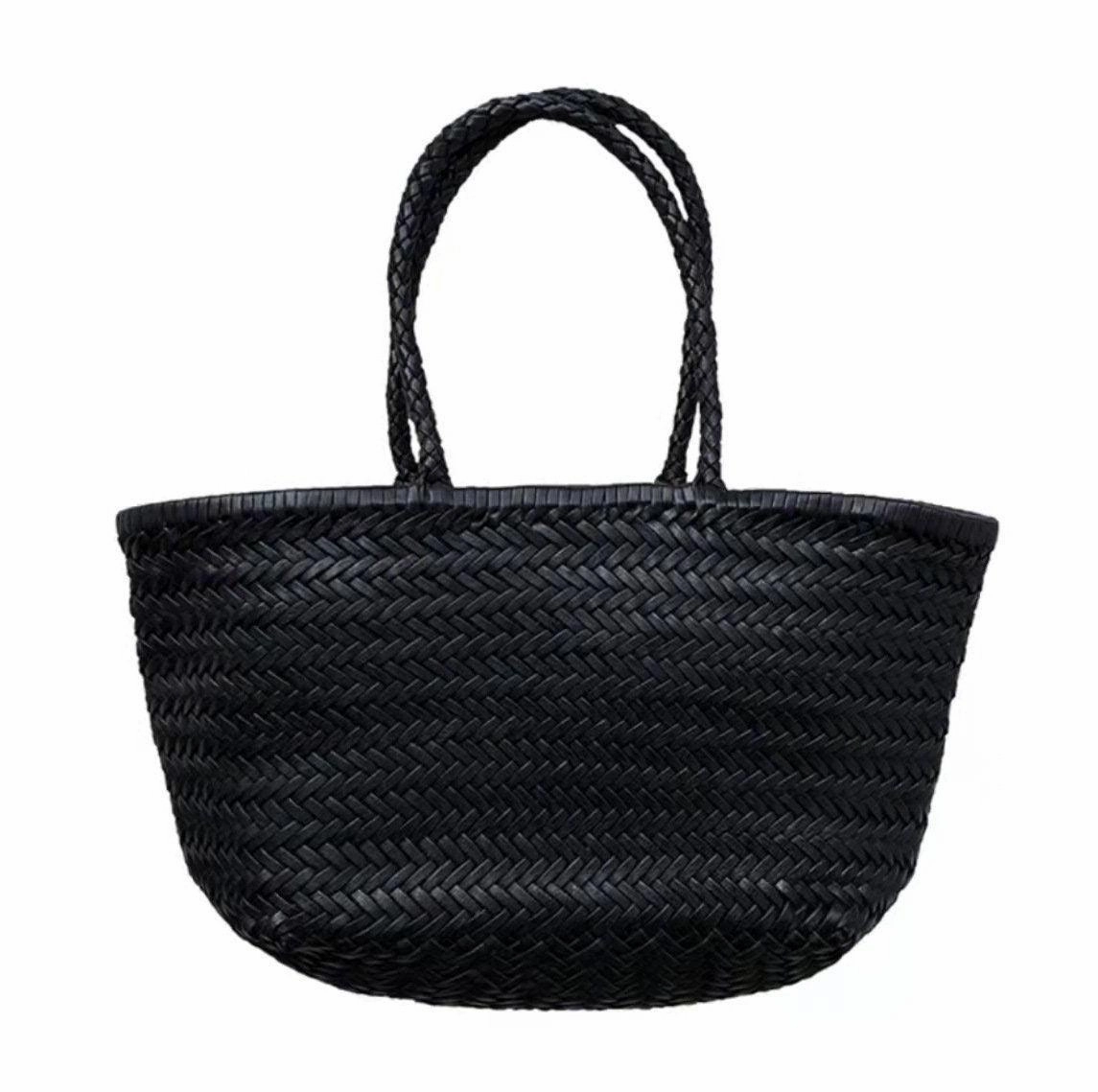 Travel Essential Leather Handbag Italy Leather Bag Woven Leather Tote Bag | Hand Woven Triple Jump Bamboo Style Ladies Hobo Holiday Bag, Weekend Bag
