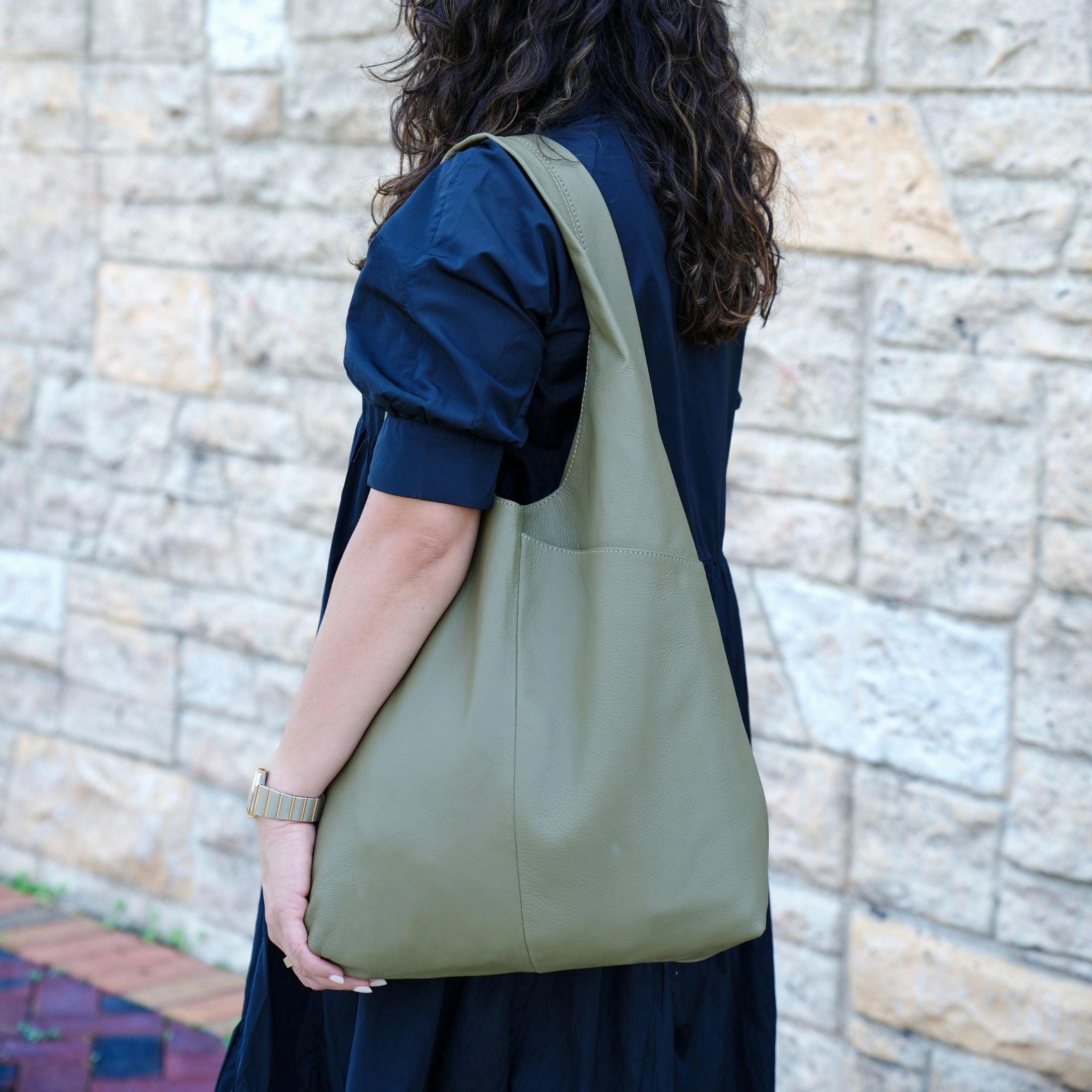 Leather Women??s Tote Bag - Ladies Purse, Travel, Shopping, Hobo Shoulder Bag, Multipurpose Handbag (Olive Green) Work Essential Minimalist Style