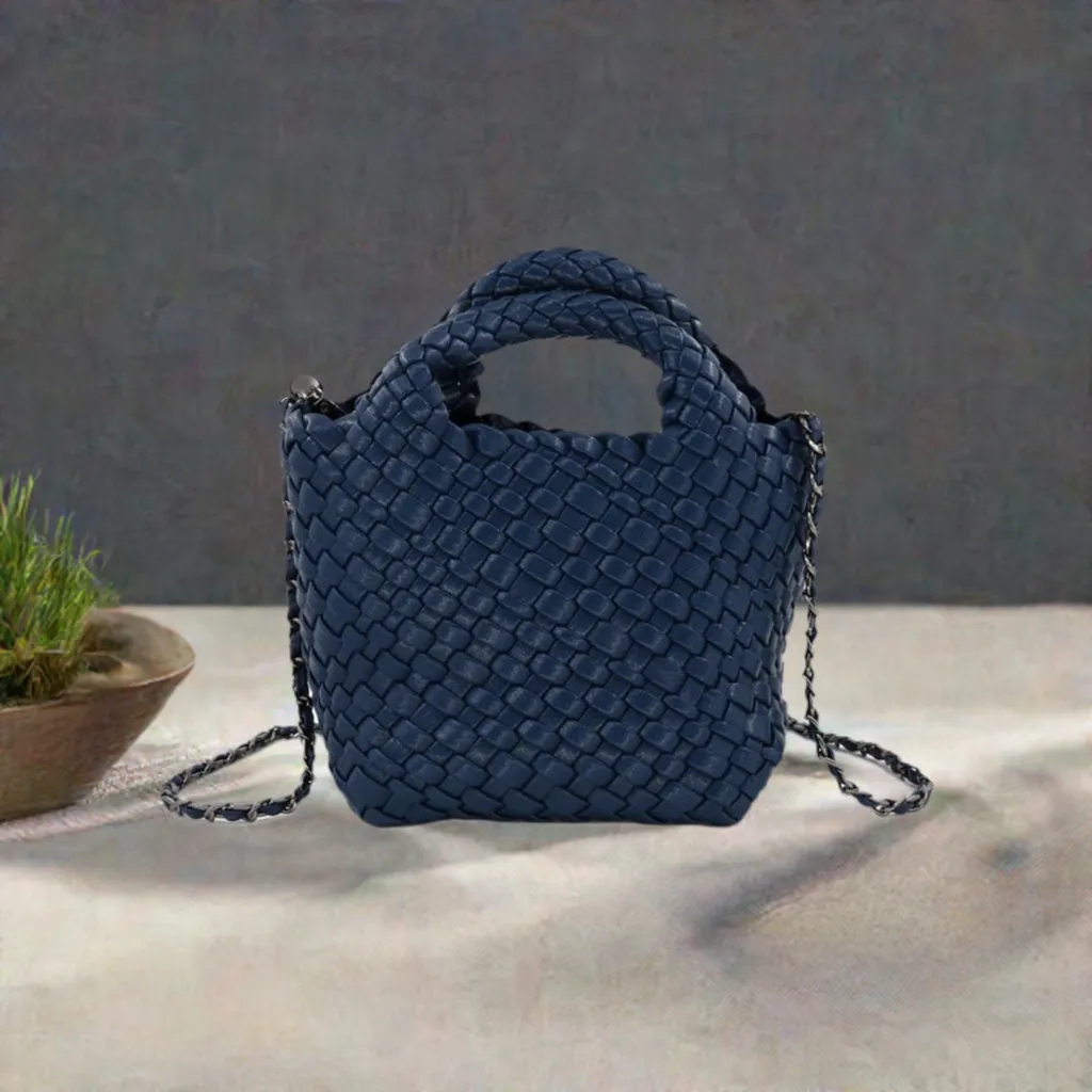 Emaline Navy Mini Tote BC Bag with Braided Strap Sophisticated Design Trendy Daily