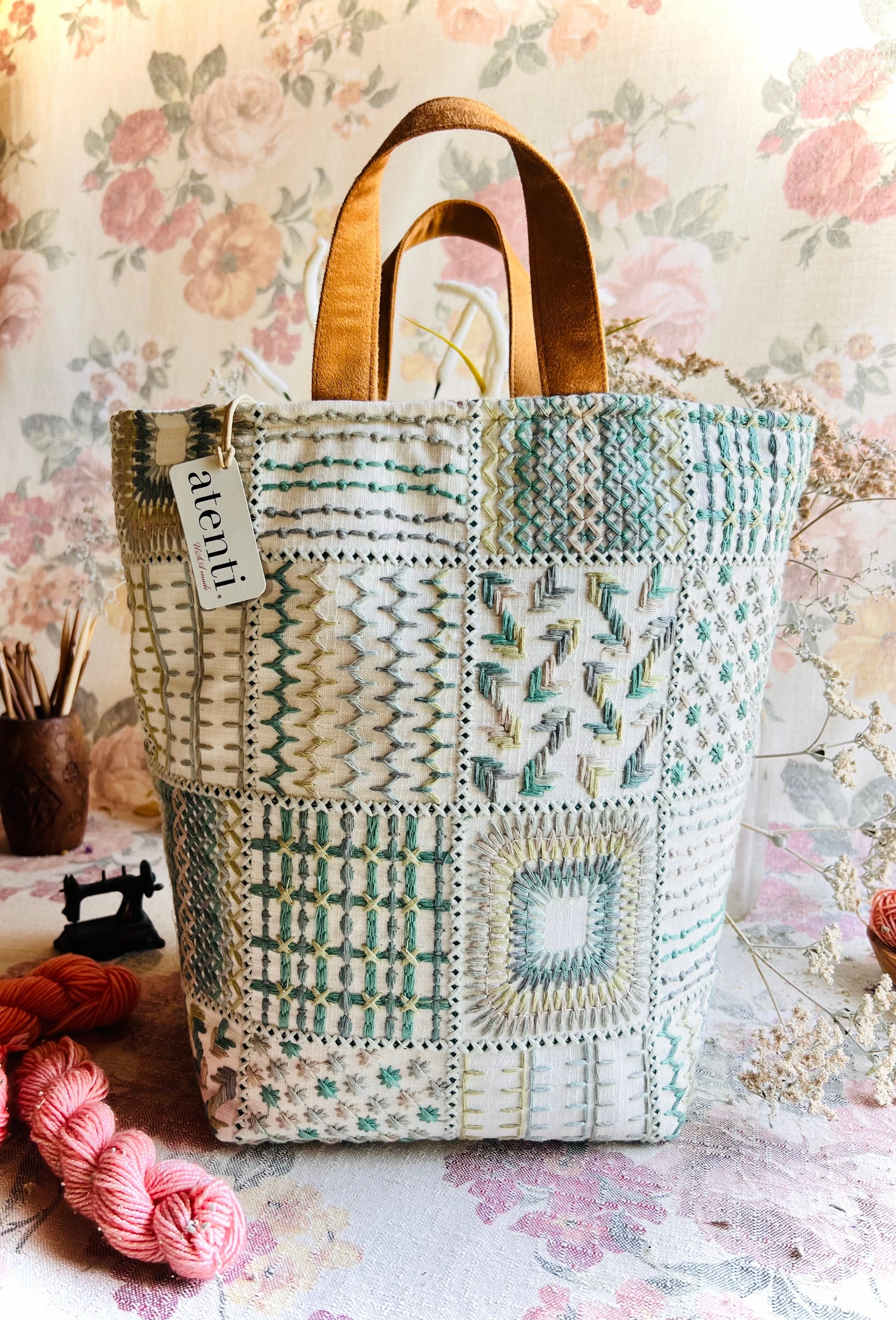 City Routine Lily Hope Basket-Handmade USA Embroidered Project Tote