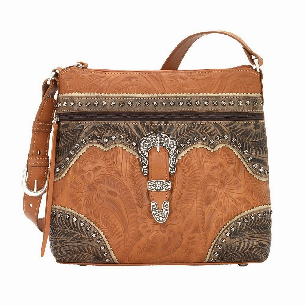 American West Handbag Saddle Ridge Collection: Leather Zip Top Shoulder Practical Function Stylish Gear