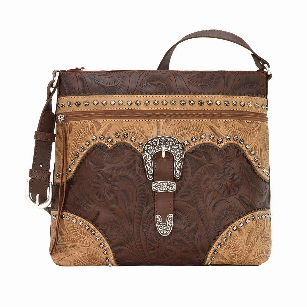 American West Handbag Saddle Ridge Collection: Leather Zip Top Shoulder Smart Organization Trendy Style