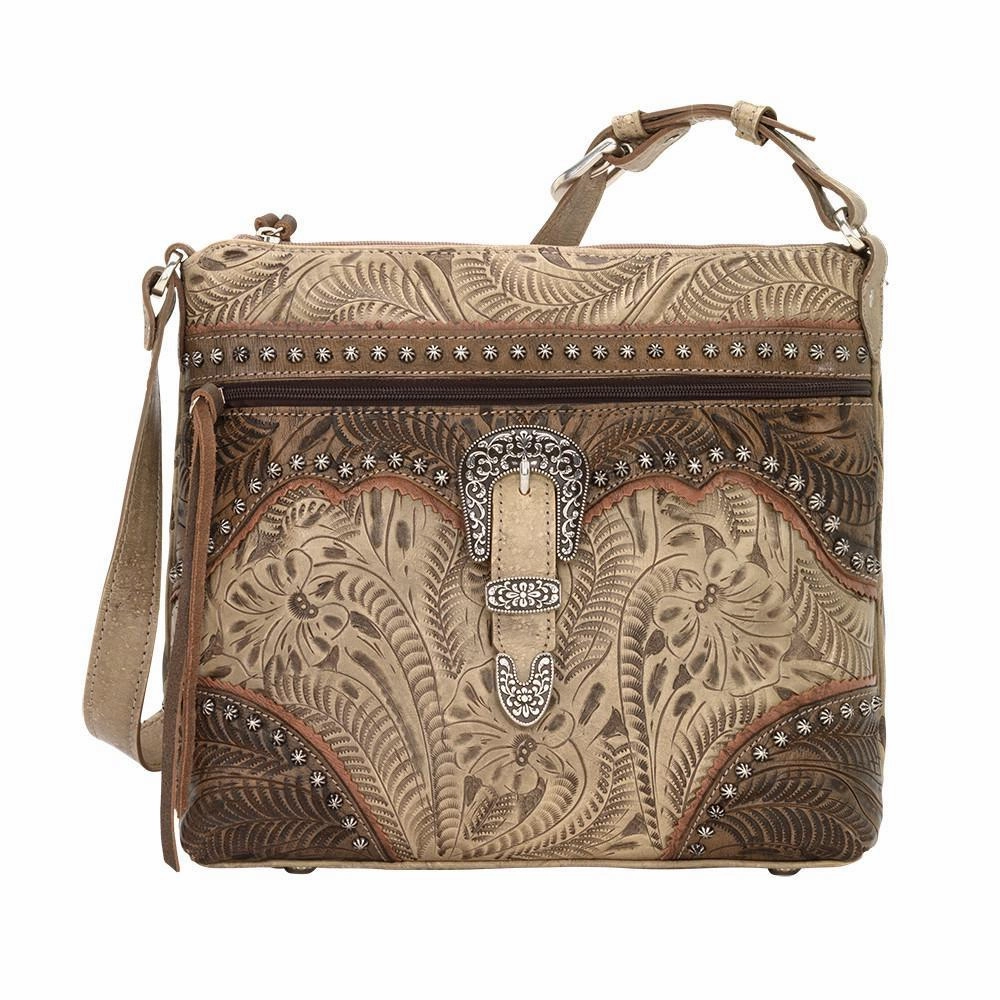 American West Handbag Saddle Ridge Collection: Leather Zip Top Shoulder Stylish Detail