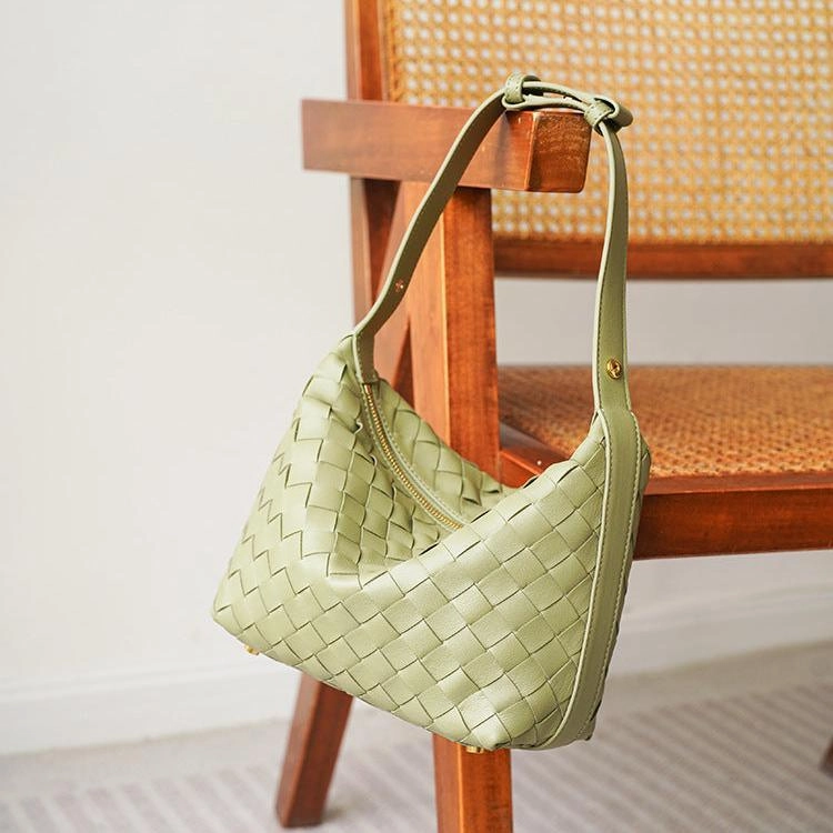 Elegant Genuine Lambskin Quilted Woven Handbag, Soft Leather Lunchbox-Style Shoulder Bag for Women Practical Storage