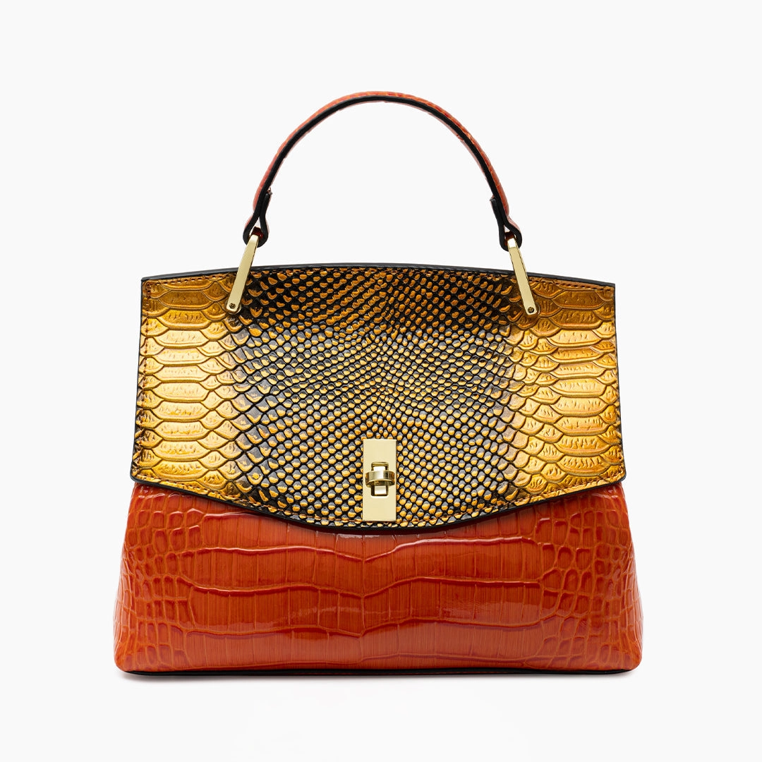 Versatile Look Lilly Iridescent Python & Croc-Embossed Top Handle Bag ?C Luxury Statement Satchel for Women