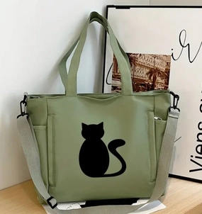 Purse with Shoulder Strap Lots of Pockets & Zippers & Adorable Cat - Nylon Stylish Function
