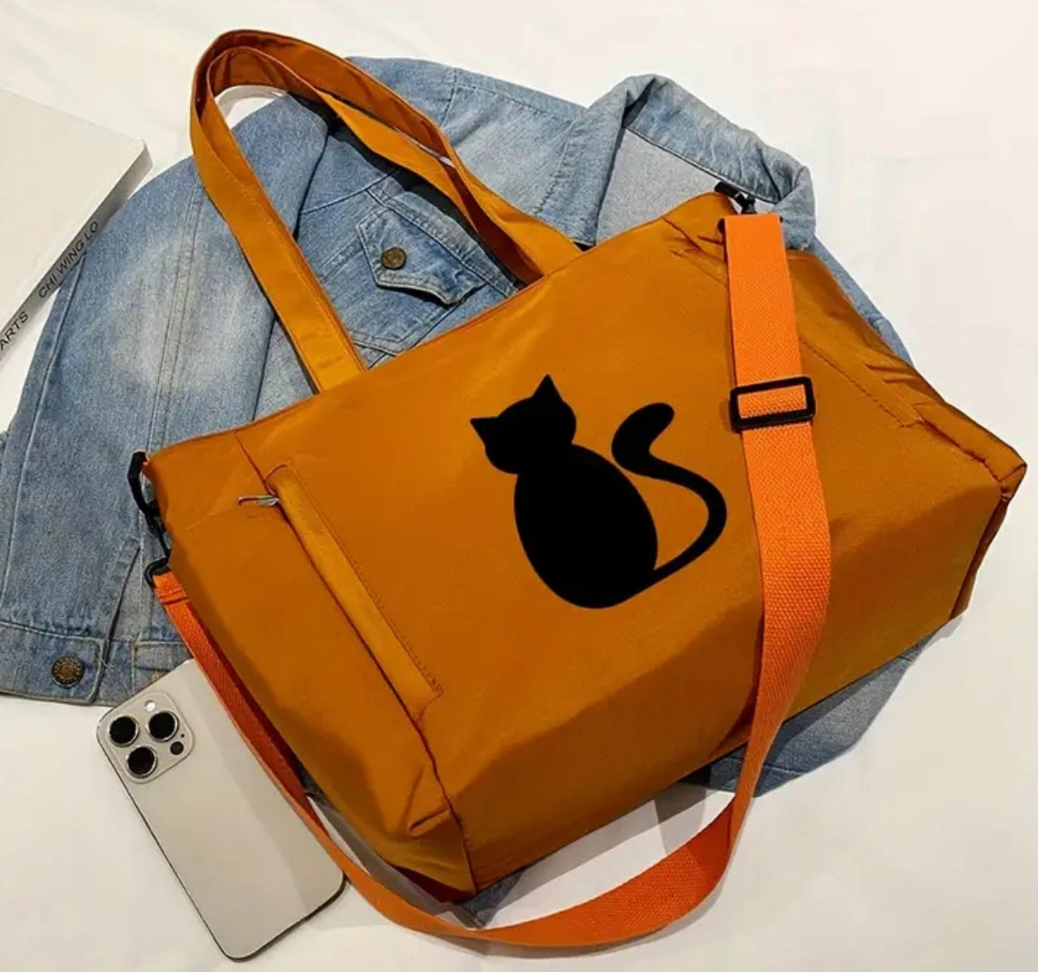 Functional Gear Purse with Shoulder Strap Lots of Pockets & Zippers & Adorable Cat - Nylon
