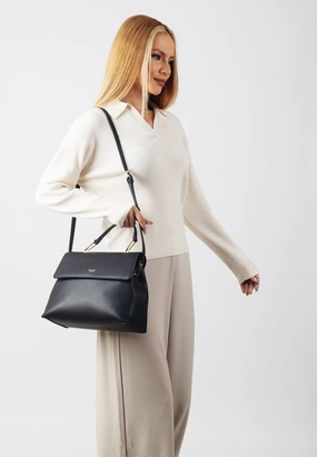 Sophia Genuine Leather Handbag (Black) Outdoor Adventure Gear