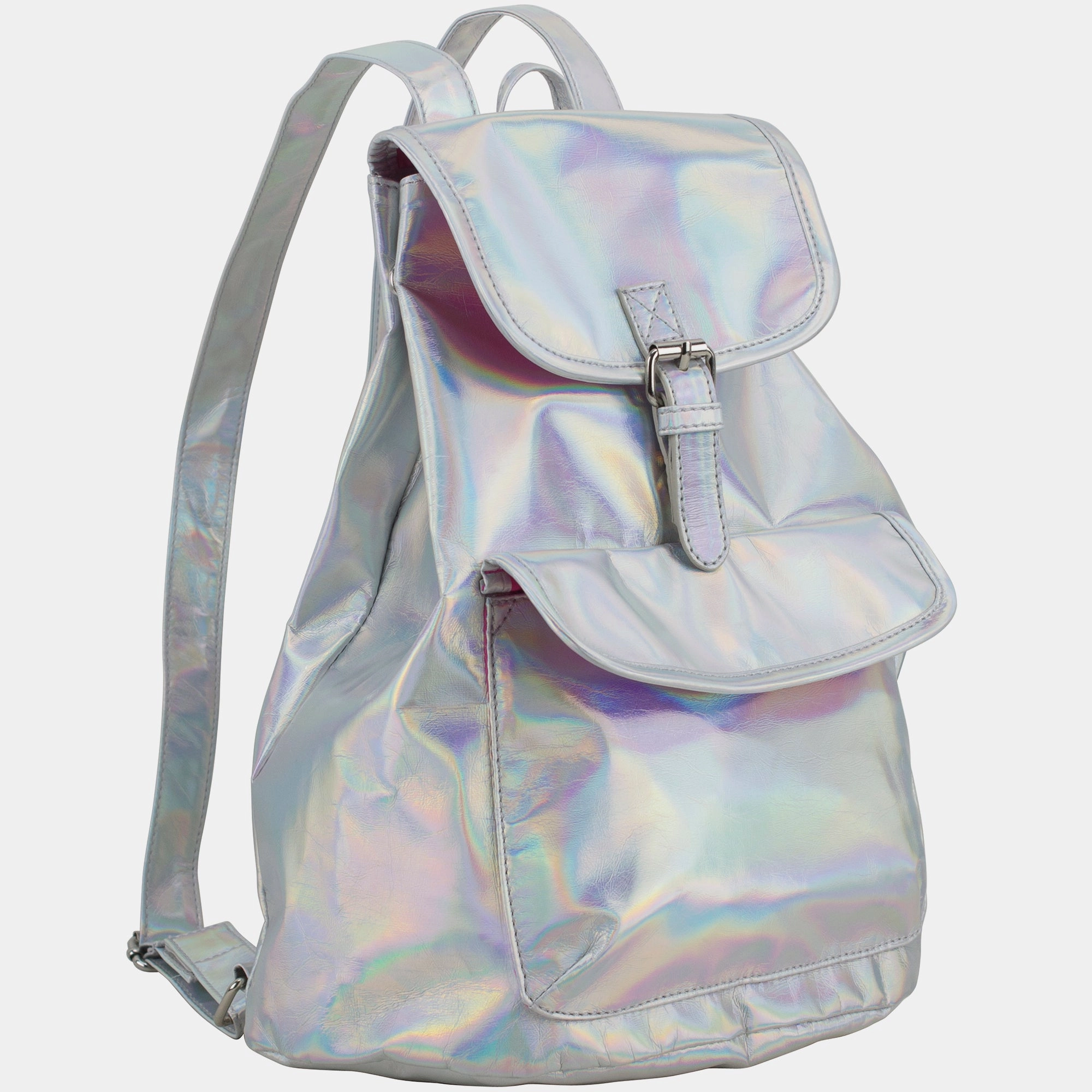Leisure Journey BJX Iridescent Silver Holographic Flap Backpack