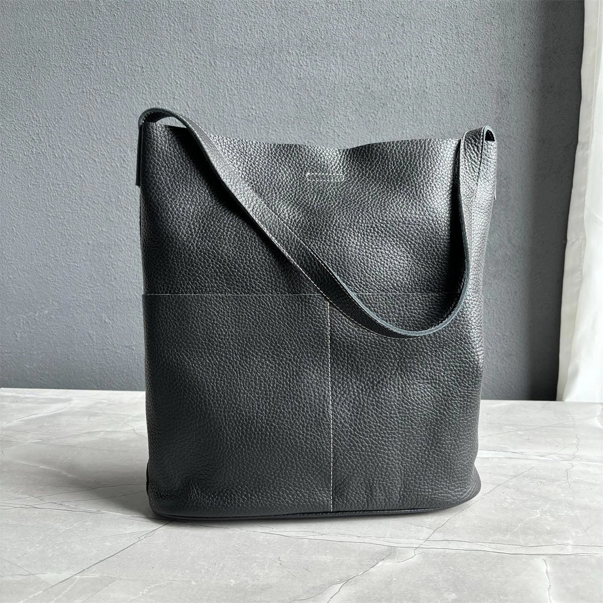 Work Necessity Oak Cowhide Leather Tote Bag ?? Women Handcrafted Soft Leather Bucket Bag ?? Minimalist Tote, Two Front Pockets Bag??Cloud Oslo Laptop Bag