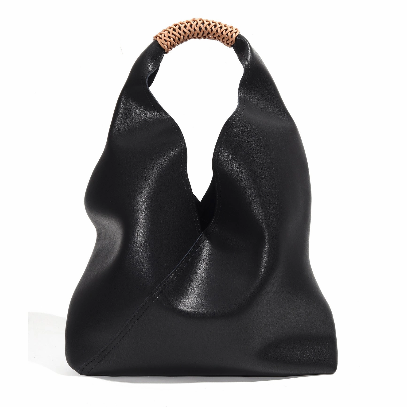 Casual Edge Practical Look Lilly | Slouchy Shoulder Bag ?C Sculpted Vegan Leather Hobo with Woven Handle