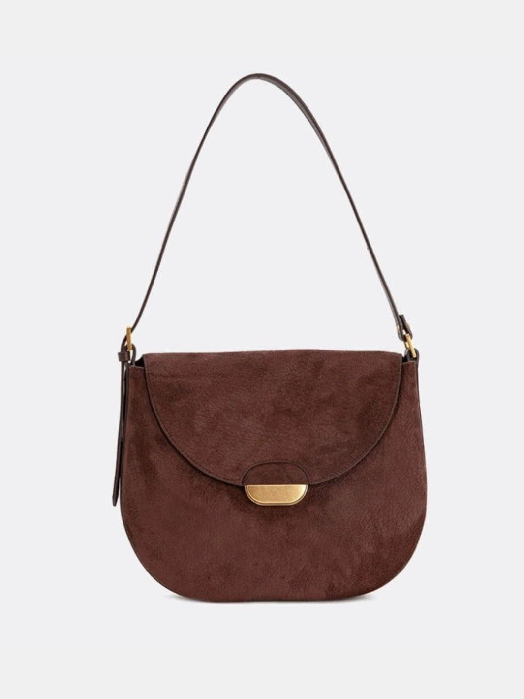 Versatile Accessory Lise | Chic Brown Suede Effect Shoulder Bag ?C Elegant Hobo Style with Gold Hardware