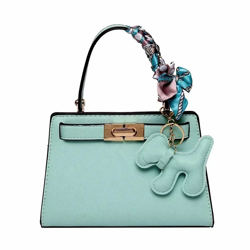 Outdoor Travel Everyday Essential Luna | Black Mini Handbag with Scarf & Charm ?C Elegant & Playful