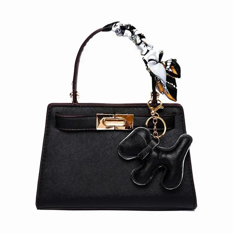 Luna | Black Mini Handbag with Scarf & Charm ?C Elegant & Playful refined design