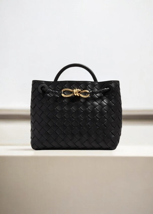 Iconic Piece City Lifestyle Alyn | Black Woven Midi Leather Tote Bag ?C Effortless Elegance & Timeless Appeal