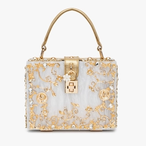 Timeless Accessory Modern Simplicity Luxury Gold Embellished Acrylic Evening Clutch Bag ?C Designer Box Purse for Weddings & Special Occasions