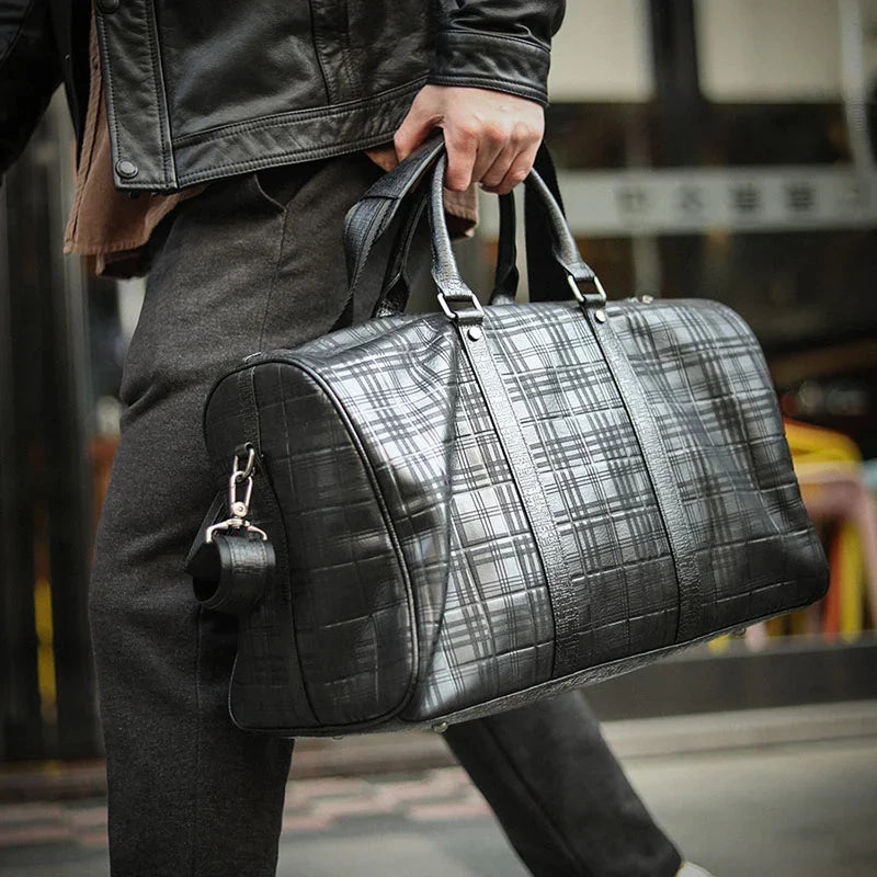 Smart Utility Daily Comfort Luxury Men??s Italian Full Grain Leather Duffle Bag, Handmade Premium Crocodile Pattern Weekender Bag for Travel & Business