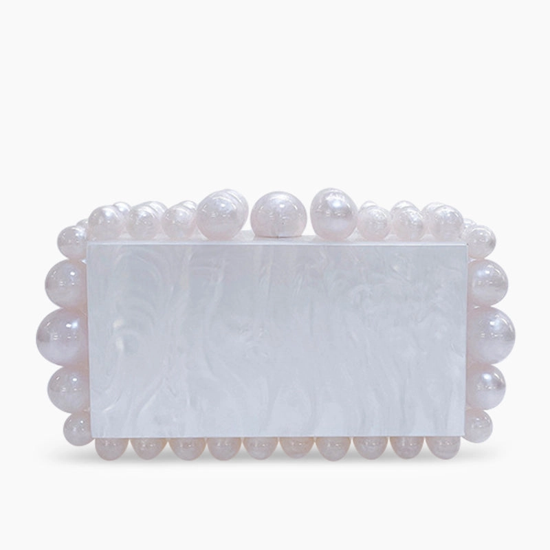 Luxury Pearl Acrylic Clutch ?C Elegant Evening Bag with Gold Chain Flexible Organizer All Season
