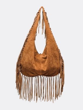 Minimal Trend Portable Accessory Boho Fringe Hobo Bag ?C Suede-Look Slouchy Shoulder Purse