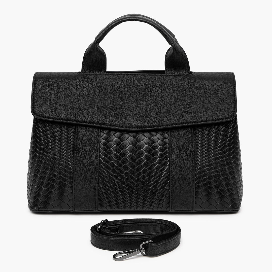 Lyla Luxury Black Woven Leather Tote Bag for Women Study Explorer