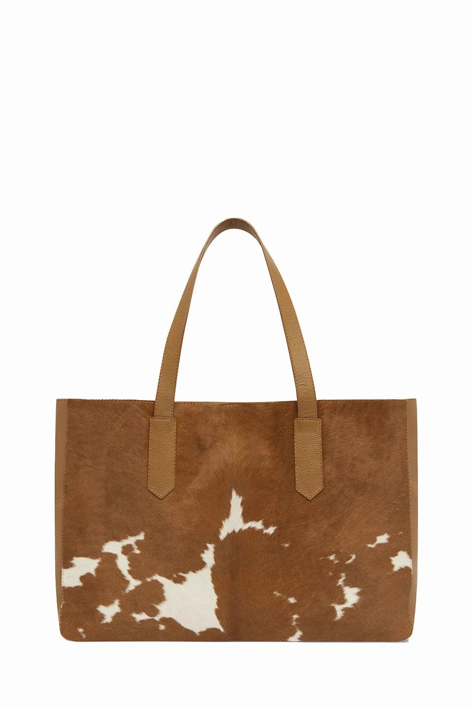 Functional Lifestyle Madagascar Leather Tote Bag Tan & White Cowhide