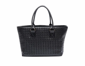 WanderFull Black Woven HydroTote Vegan Leather Work Essential Classic Travel