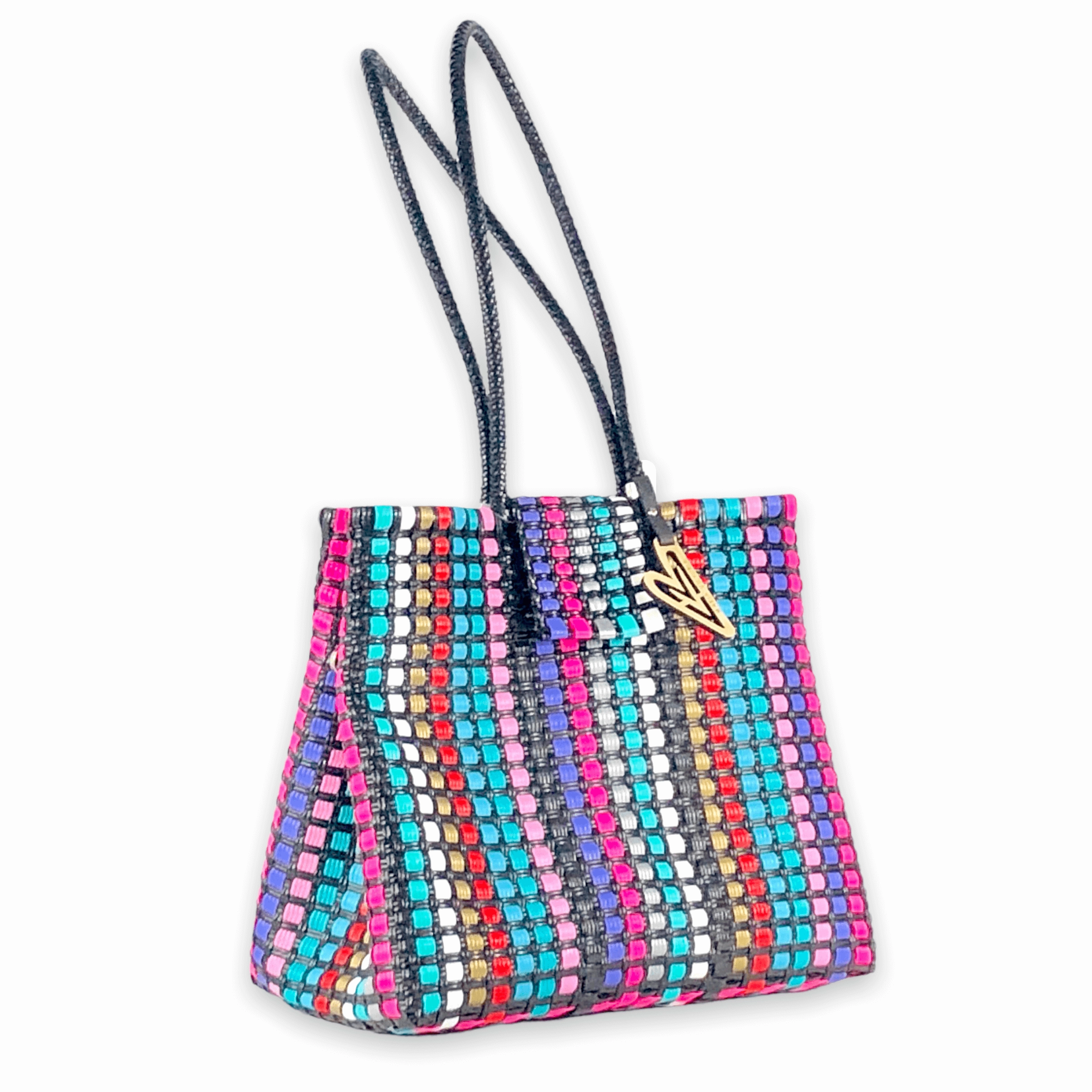 Classic Look Trendy Organizer Maria Victoria | Dragon Fruit | Upcycled, Handwoven, Multicolor Shoulder Tote