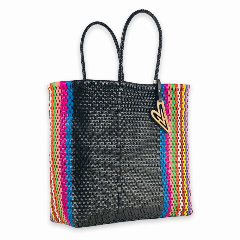 Modern Function Maria Victoria | Flamingo V2 Totes | Upcycled, Handwoven, Black&Multicolor Tote