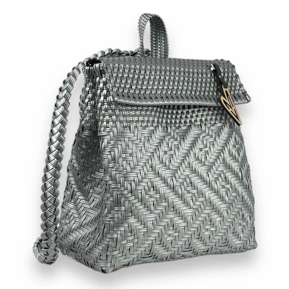 Maria Victoria | Glow Silver BK | Upcycled, Handwoven, Backpack Comfortable Design