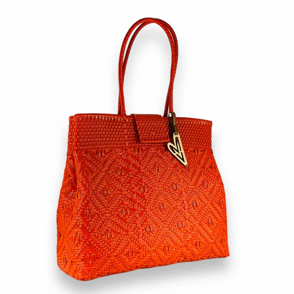 Maria Victoria | Orange | Upcycled, Handwoven, Multicolor Shoulder Tote Everyday Storage Durable Material
