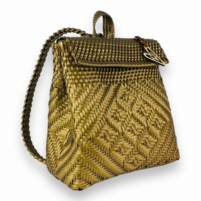 Maria Victoria | Sand BK | Upcycled, Handwoven, Gold Backpack Travel Functionality