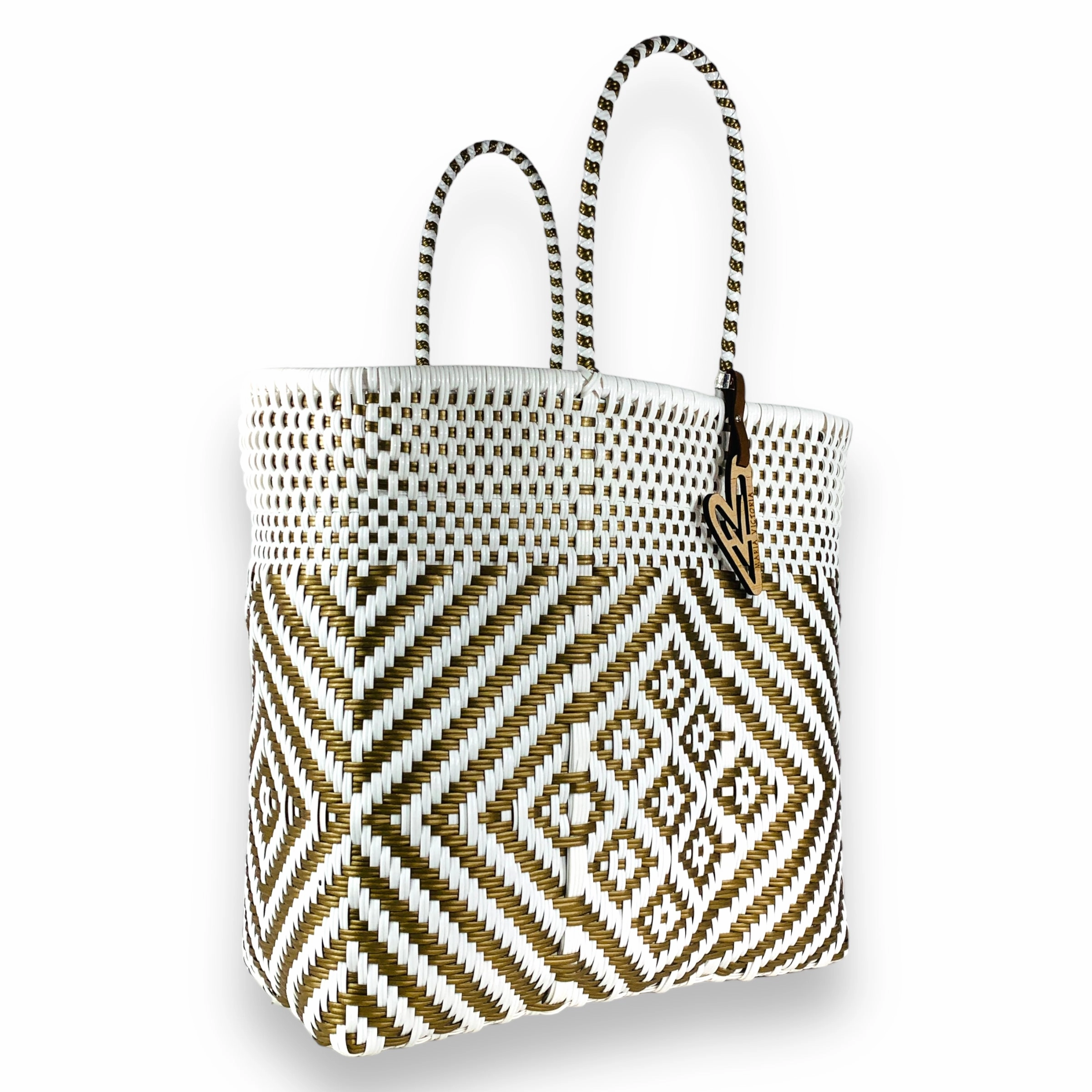 Elegant Touch Weekend Travel Maria Victoria | Sunrise Totes | Upcycled, Handwoven, White&Gold Tote