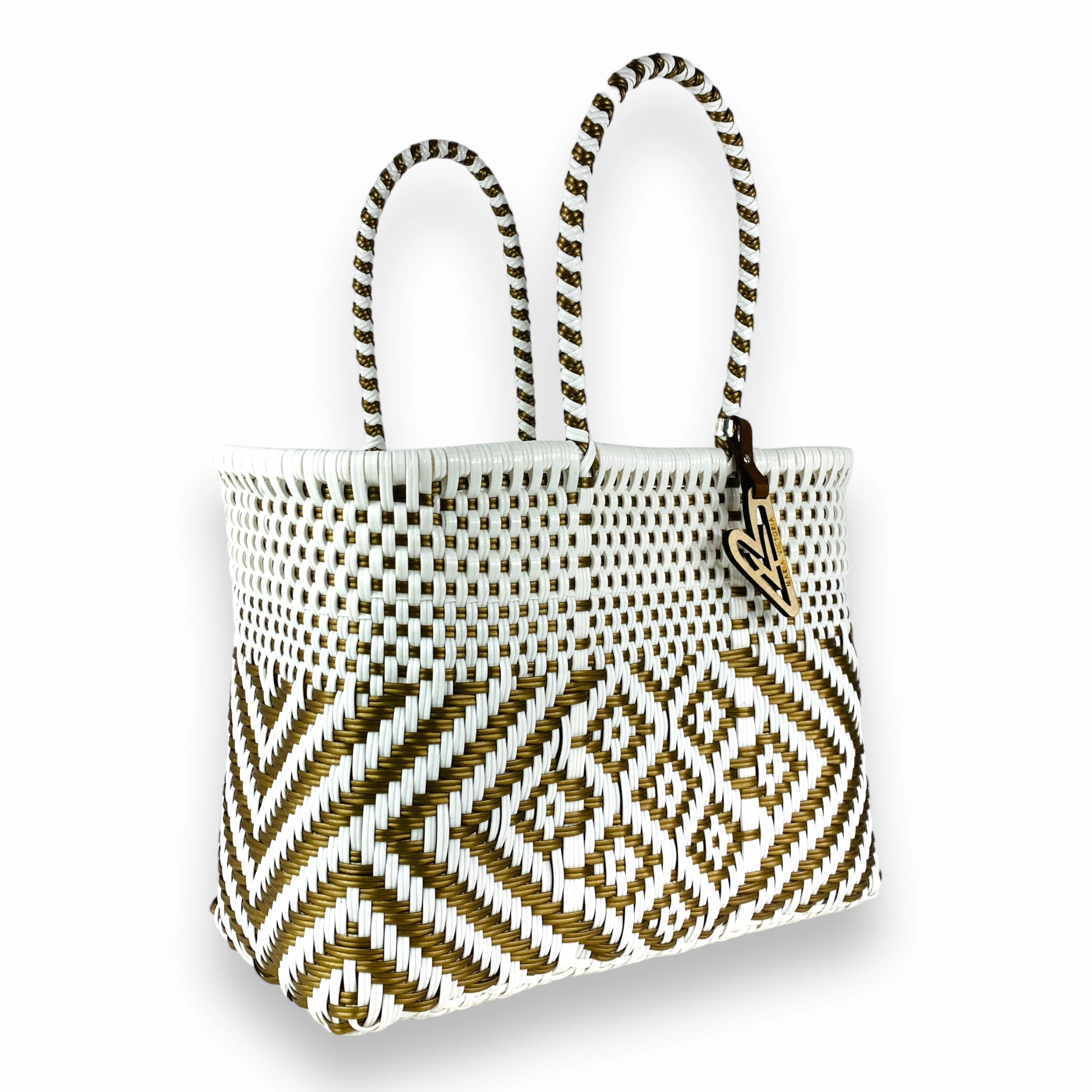 Modern Minimalist Maria Victoria | Sunrise Totes | Upcycled, Handwoven, White&Gold Tote