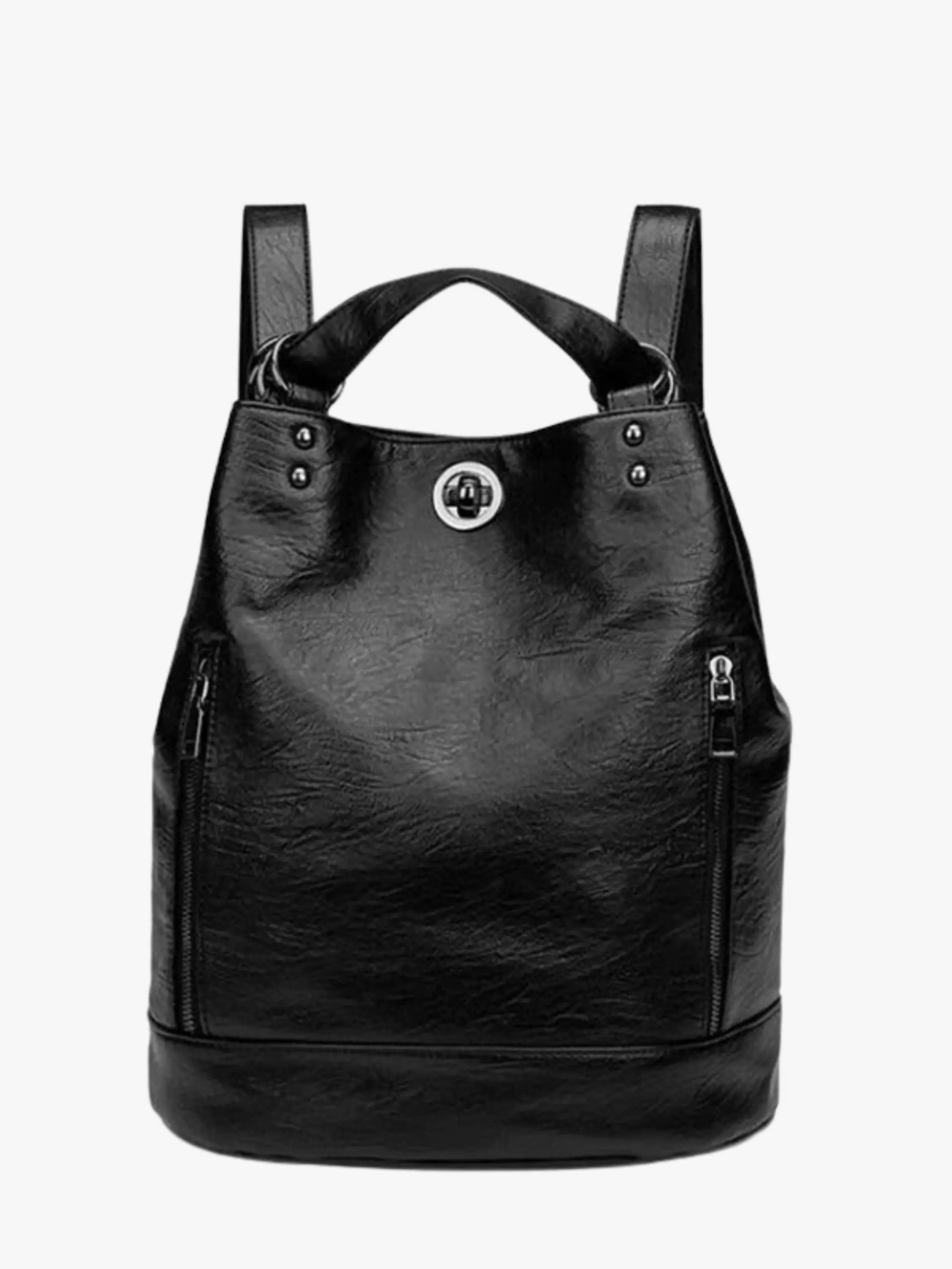 Marzena | Black Convertible Leather Backpack ?C Sleek Versatility Portable Utility