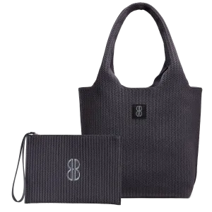 medium - Charcoal Stripe Tote With Pouch Eco Design