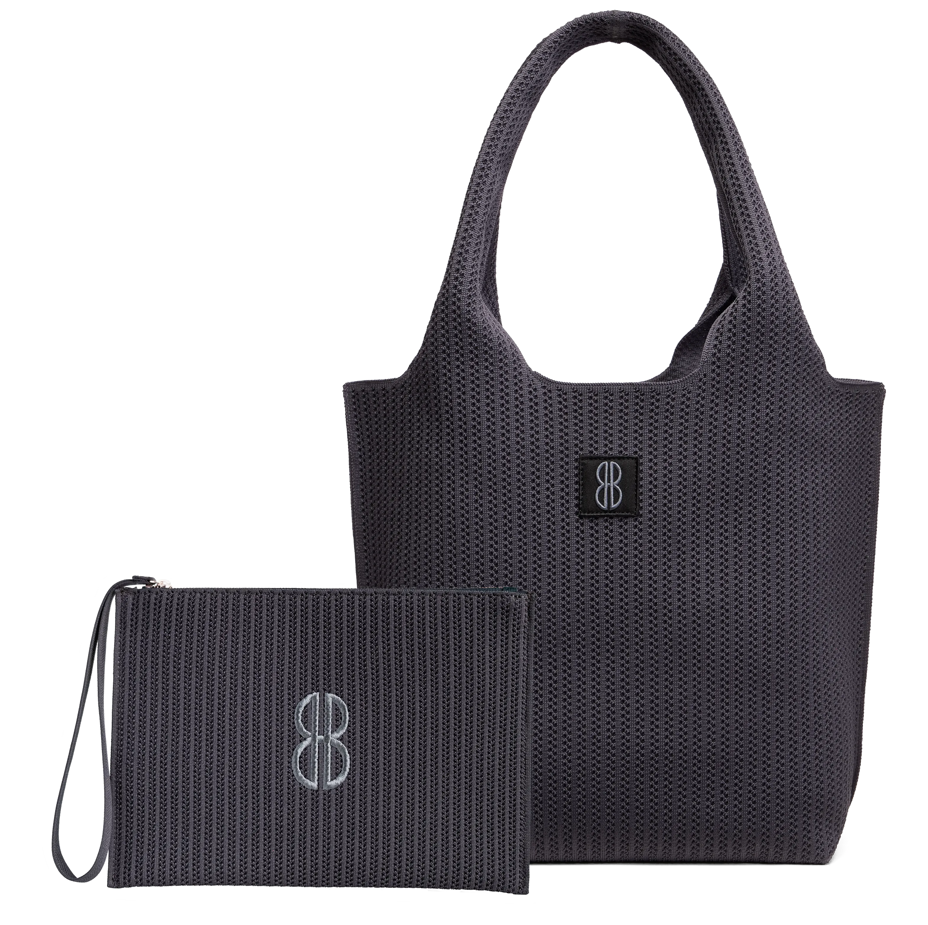 medium - Charcoal Stripe Tote With Pouch Eco Design