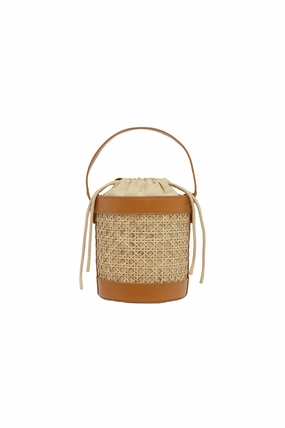 Comfort Carry Casual Companion Melina Rattan Bucket Bag in Tan