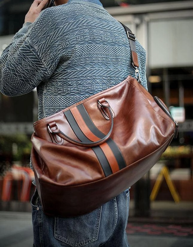 Men??s Italian Full Grain Leather Weekender Travel Bag, Handcrafted Large Overnight Duffle Bag for Business, Weekend Getaway, Gym, Carry-On, and Short Trips Urban Aesthetic Comfort Travel