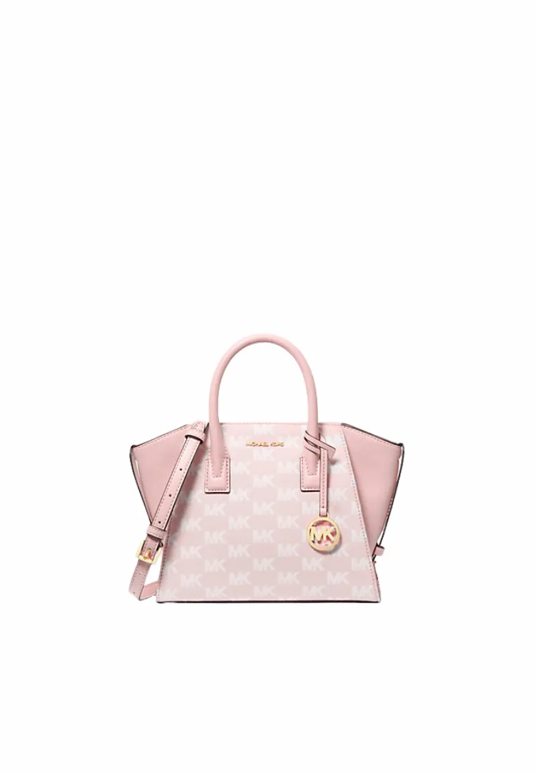 Michael Kors Avril Small Signature Logo Jacquard Satchel Bag In Powder Blush 35F5G4VS1J Adventure Utility