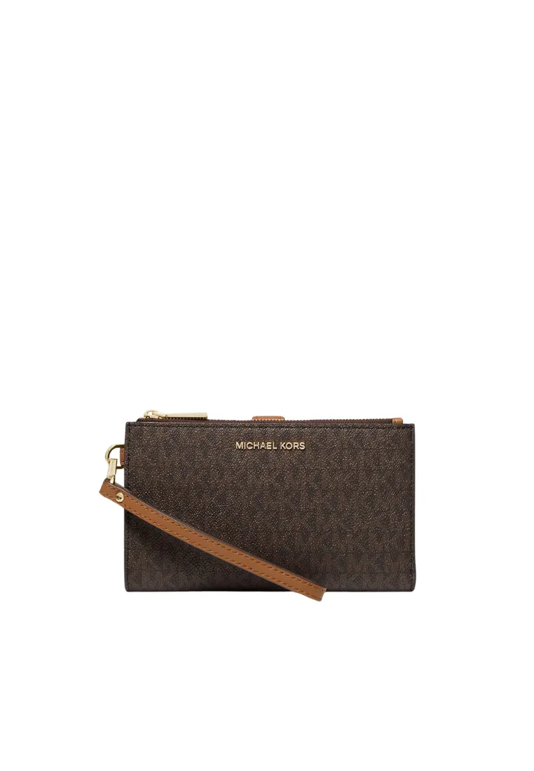 Michael Kors Jet Set Travel 35F8GTVW0B Large Double Zip Wristlet In Brown Acorn Minimal Structure Classic Touch