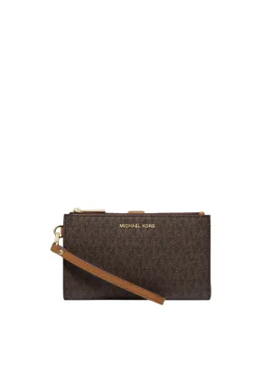Michael Kors Jet Set Travel 35F8GTVW0B Large Double Zip Wristlet In Brown Acorn Minimal Structure Classic Touch